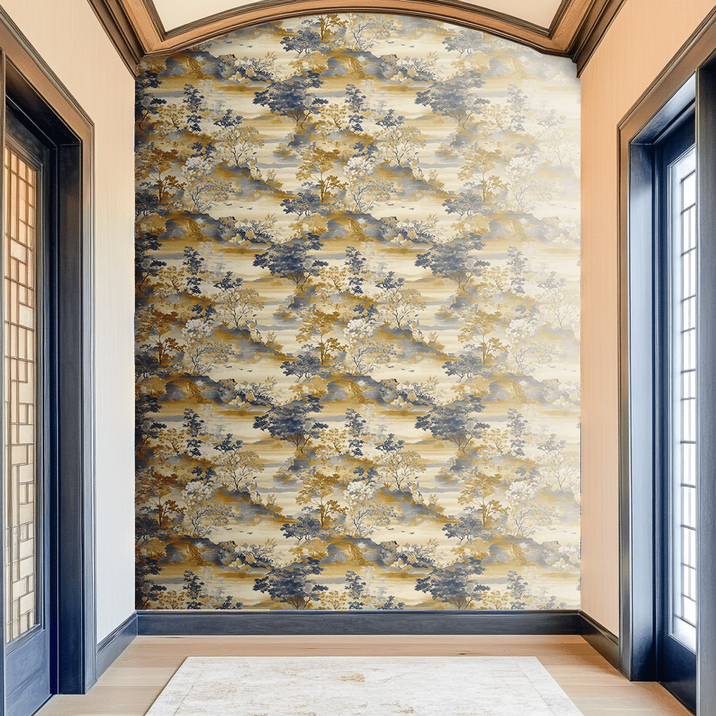 Papel tapiz Paisaje clásico azul y ocre