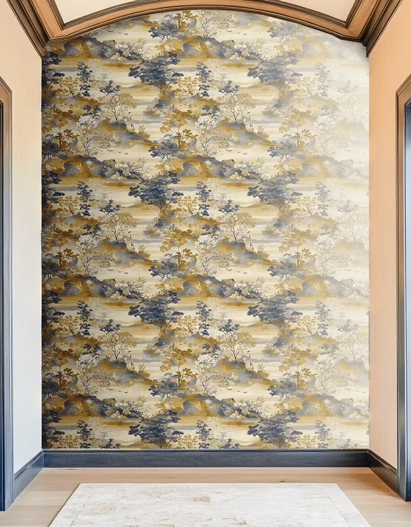 Papel tapiz Paisaje clásico azul y ocre