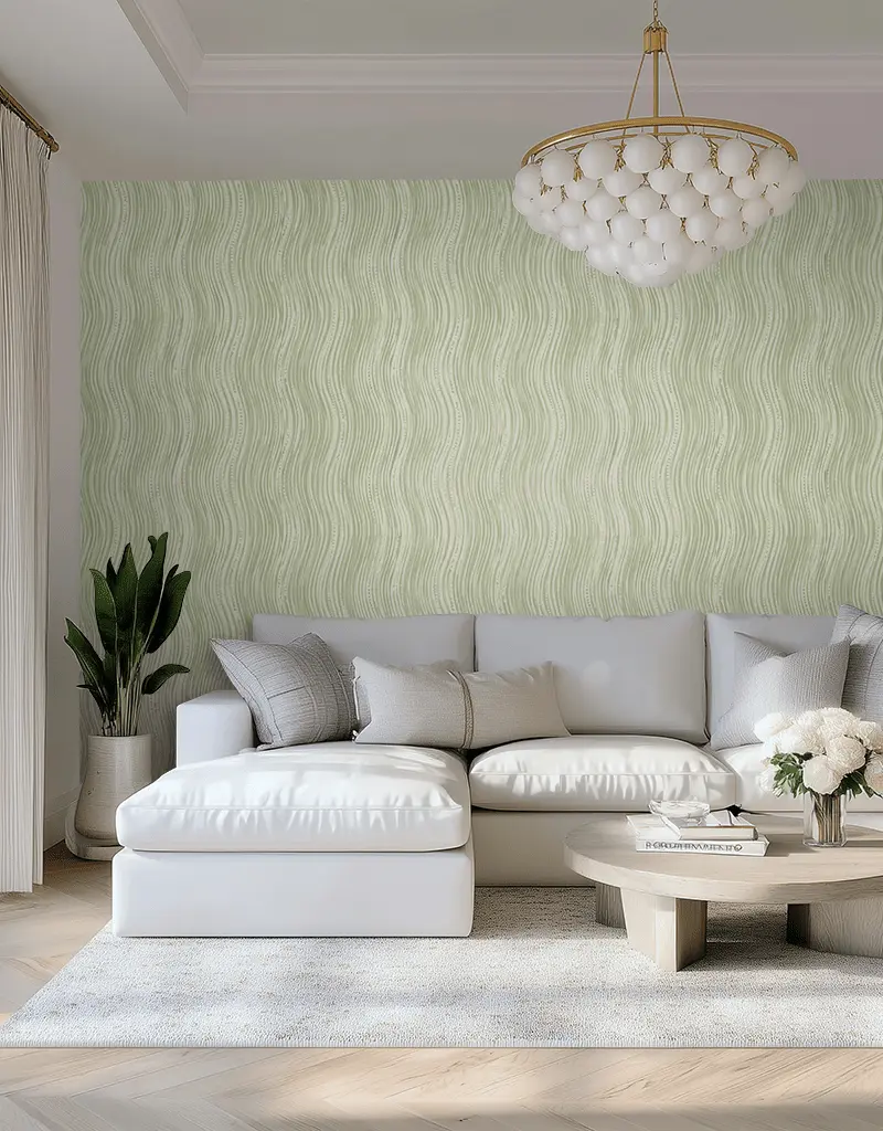 Papel tapiz Ondas finas verde suave