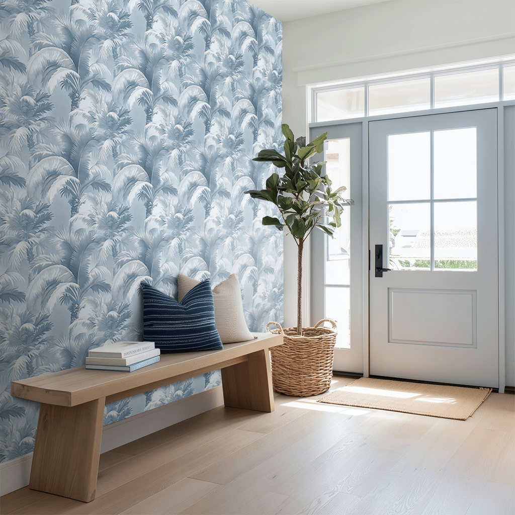 Papel tapiz Palmeras azul sereno