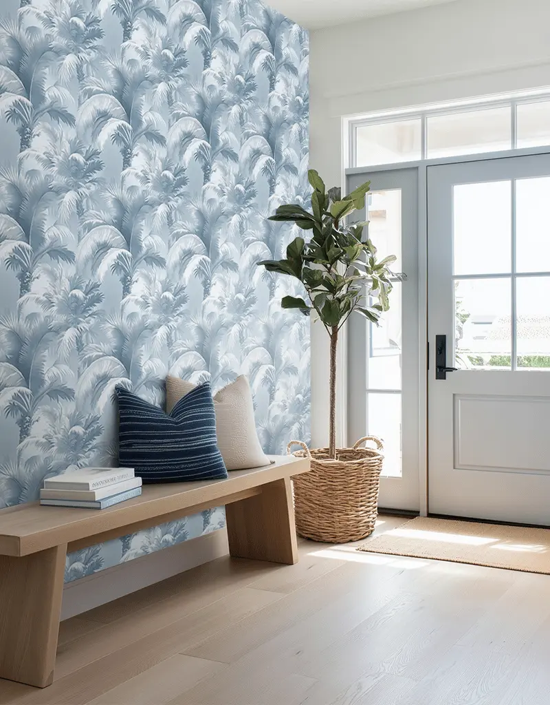 Papel tapiz Palmeras azul sereno