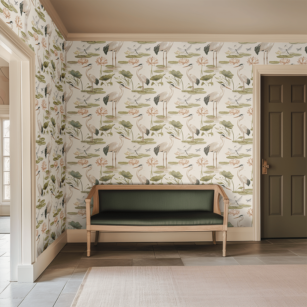 Papel tapiz Garzas y nenúfares suaves
