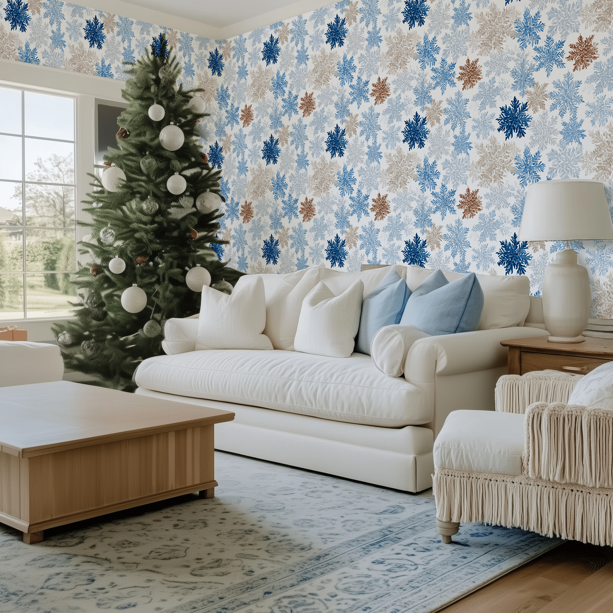 Papel tapiz Copos de nieve azul y arena