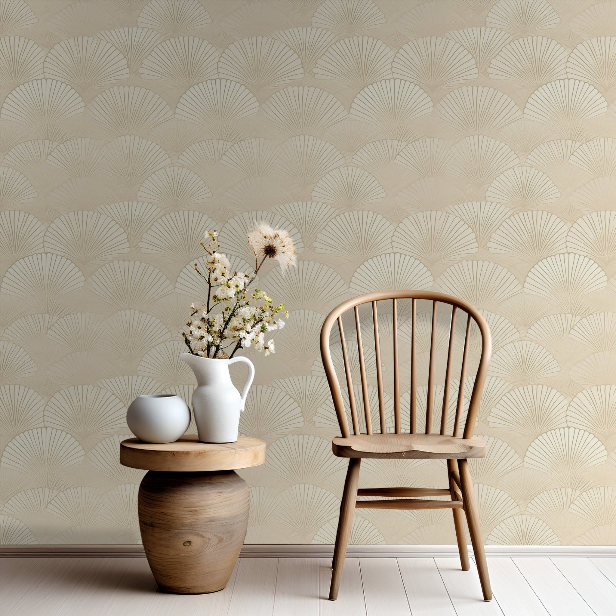 Papel tapiz Abanicos crema estilo art déco