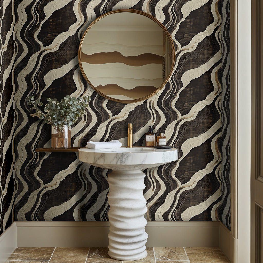 Papel tapiz Ondas efecto madera oscura