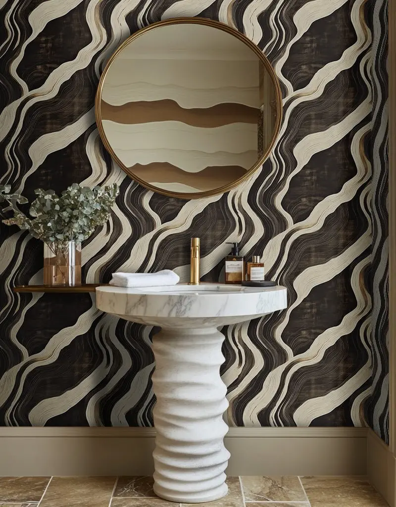 Papel tapiz Ondas efecto madera oscura