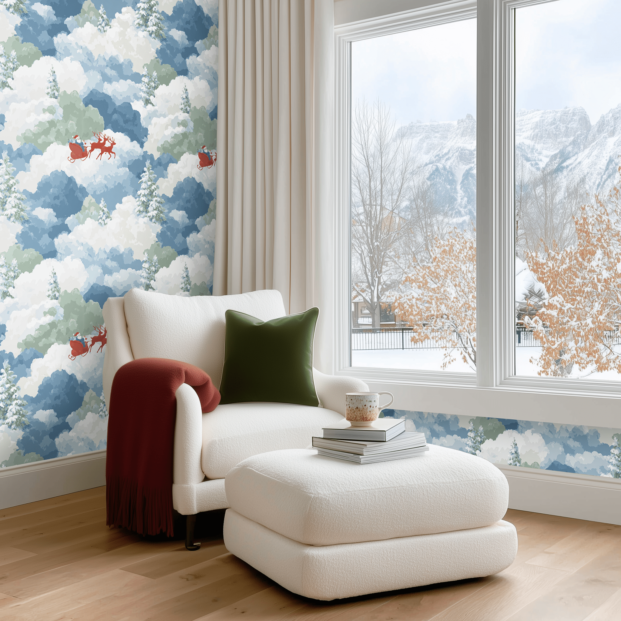 Papel tapiz Trineo rojo entre nubes de nieve
