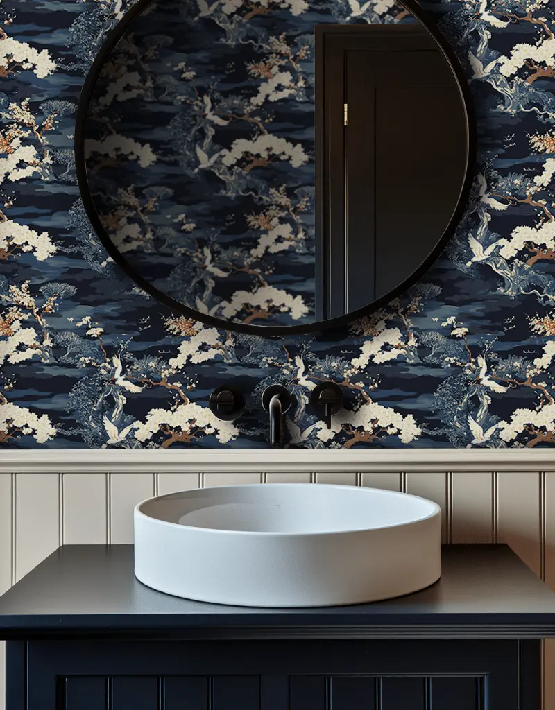 Papel tapiz Árboles clásicos azul noche