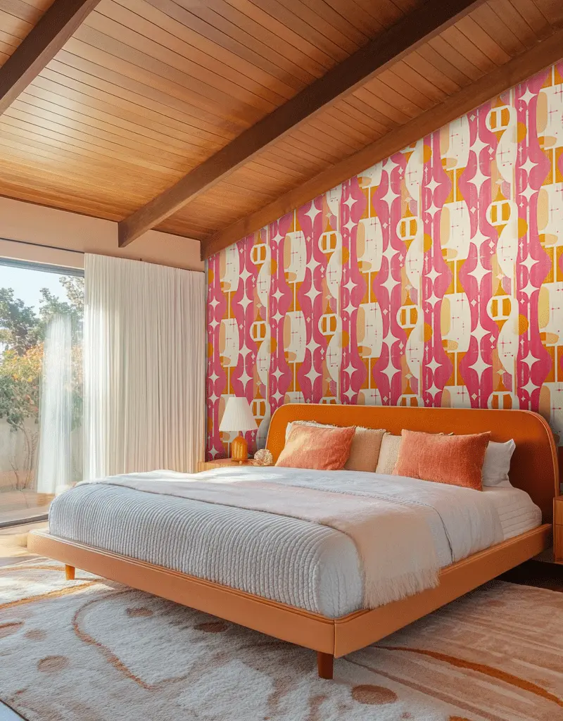 Papel tapiz Geometría retro rosa y naranja