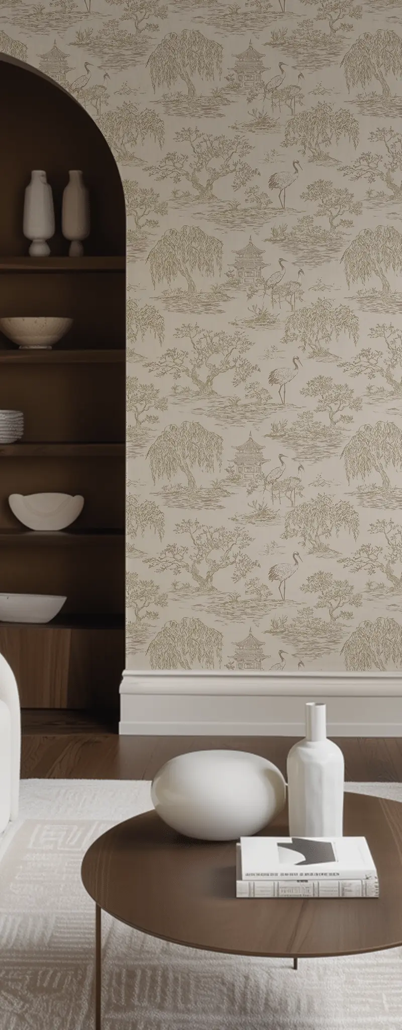 Papel tapiz Jardín oriental en tonos arena