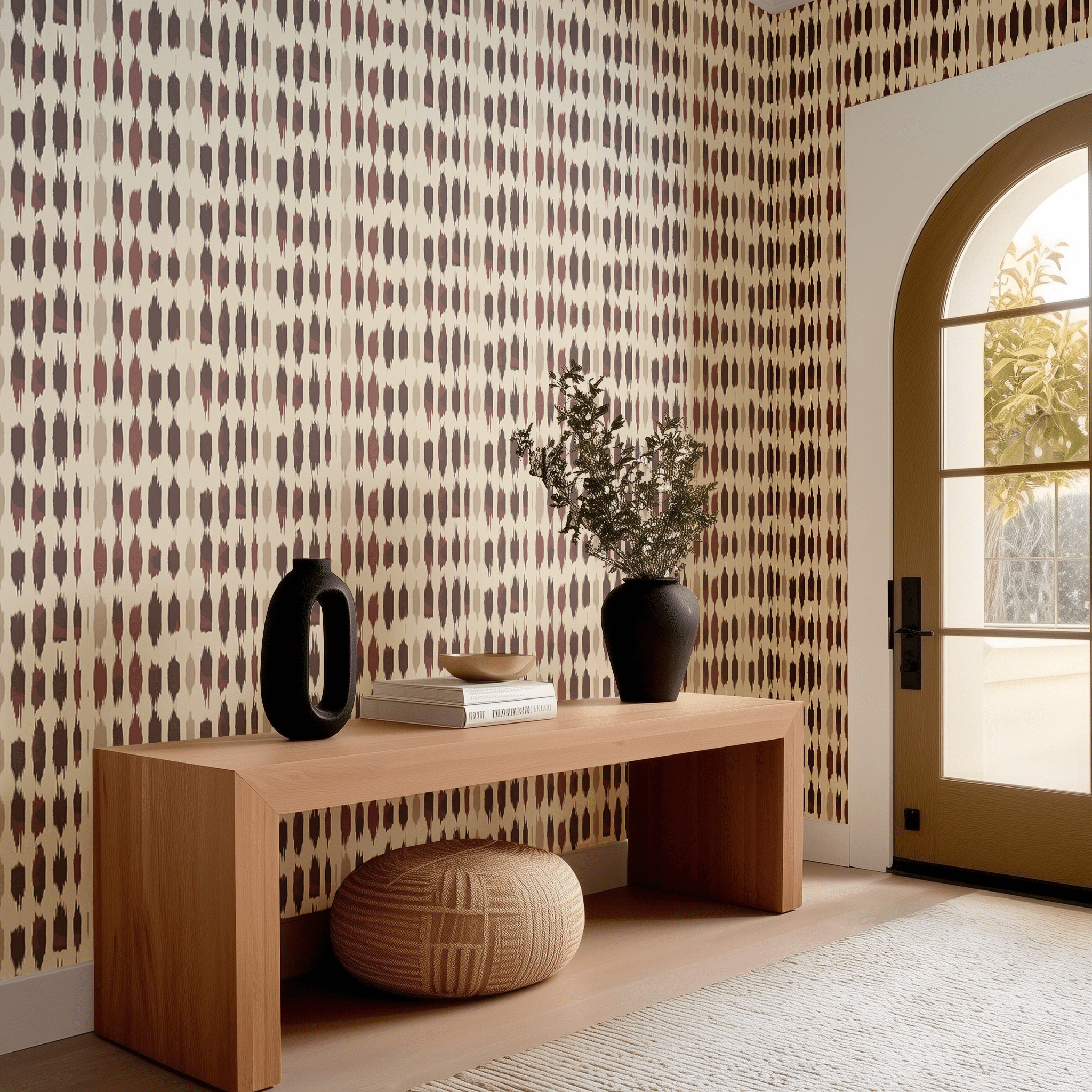 Papel tapiz Trazos ikat borgoña y arena