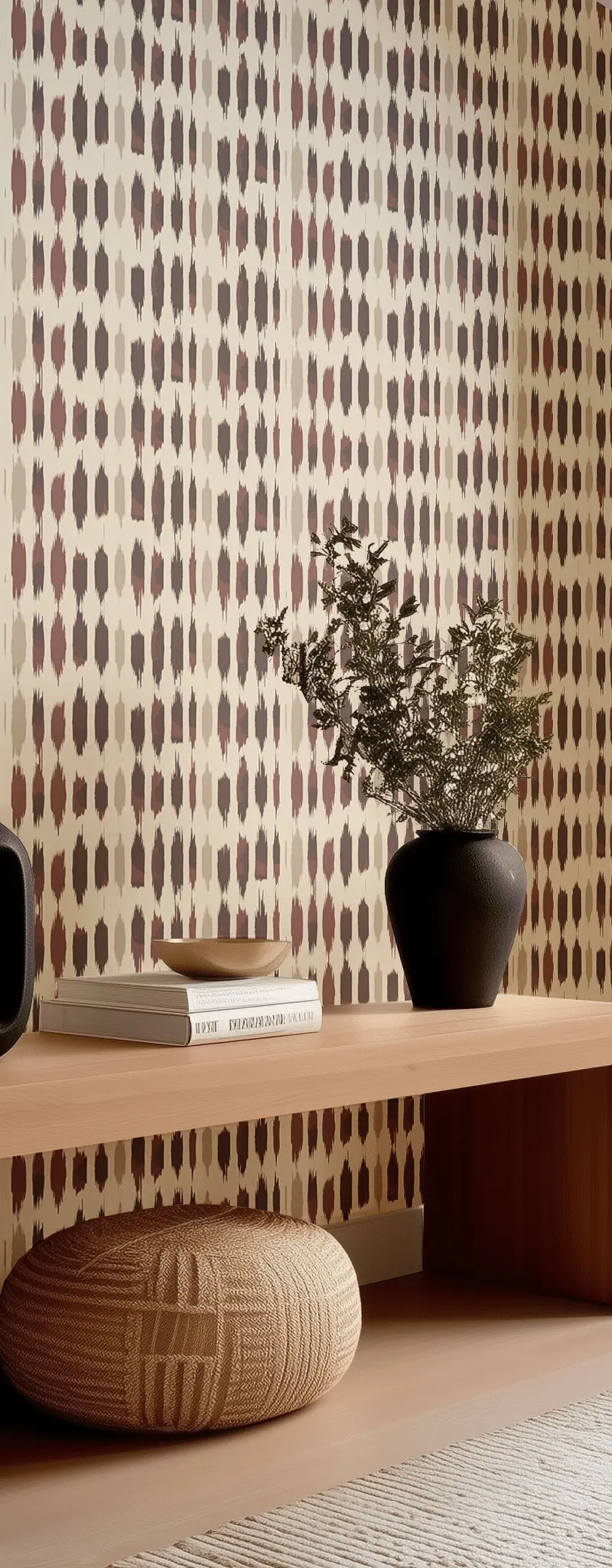 Papel tapiz Trazos ikat borgoña y arena