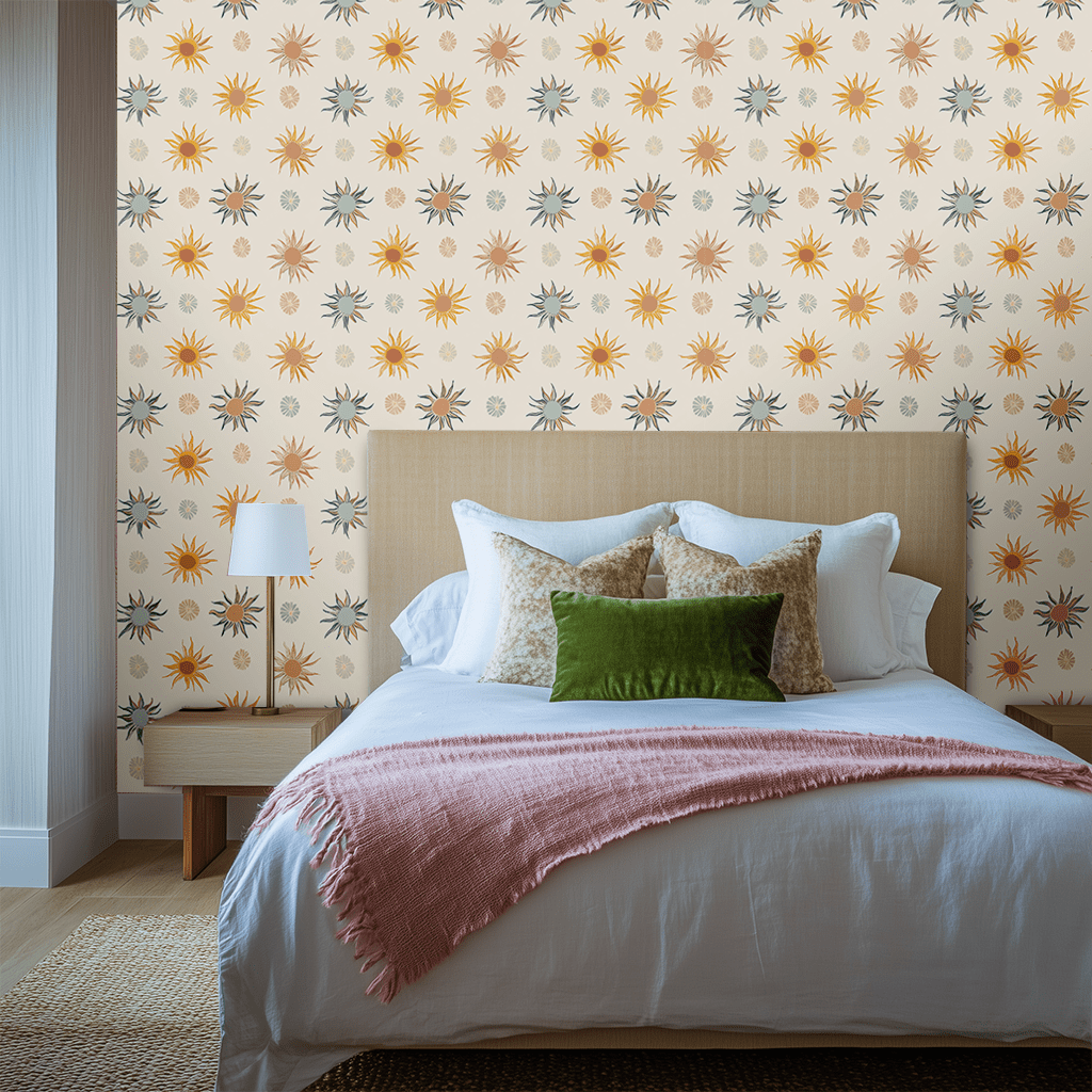 Papel tapiz Soles ilustrados tonos suaves