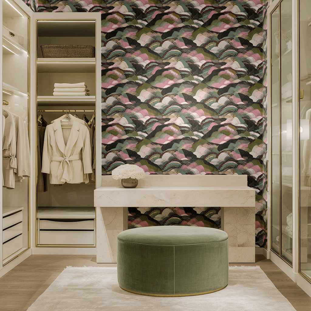 Papel tapiz Ondas gráficas rosa y verde