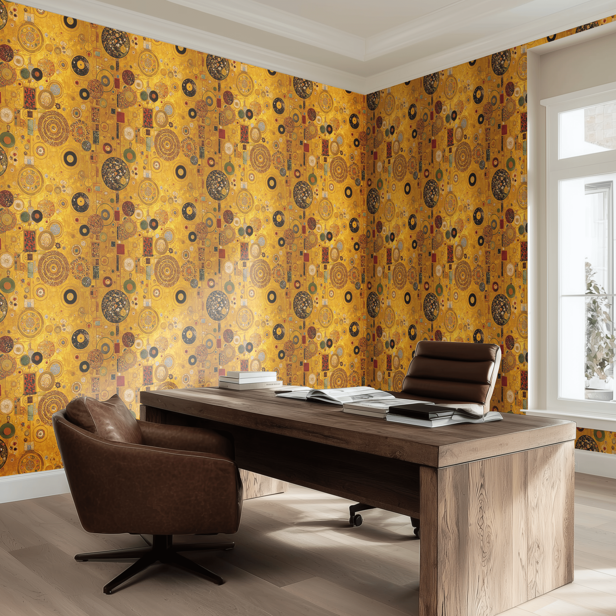 Papel tapiz Círculos artísticos tonos oro