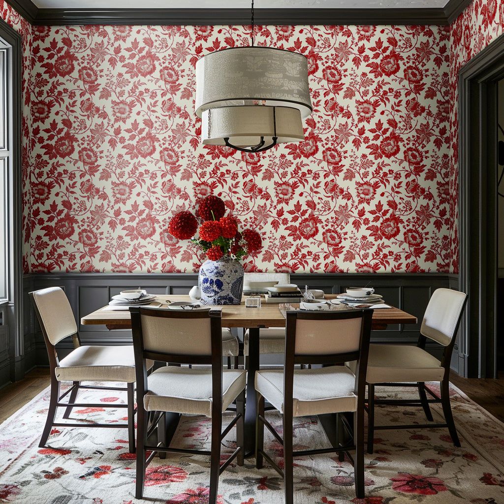 Papel tapiz Flores rojas de estilo clásico