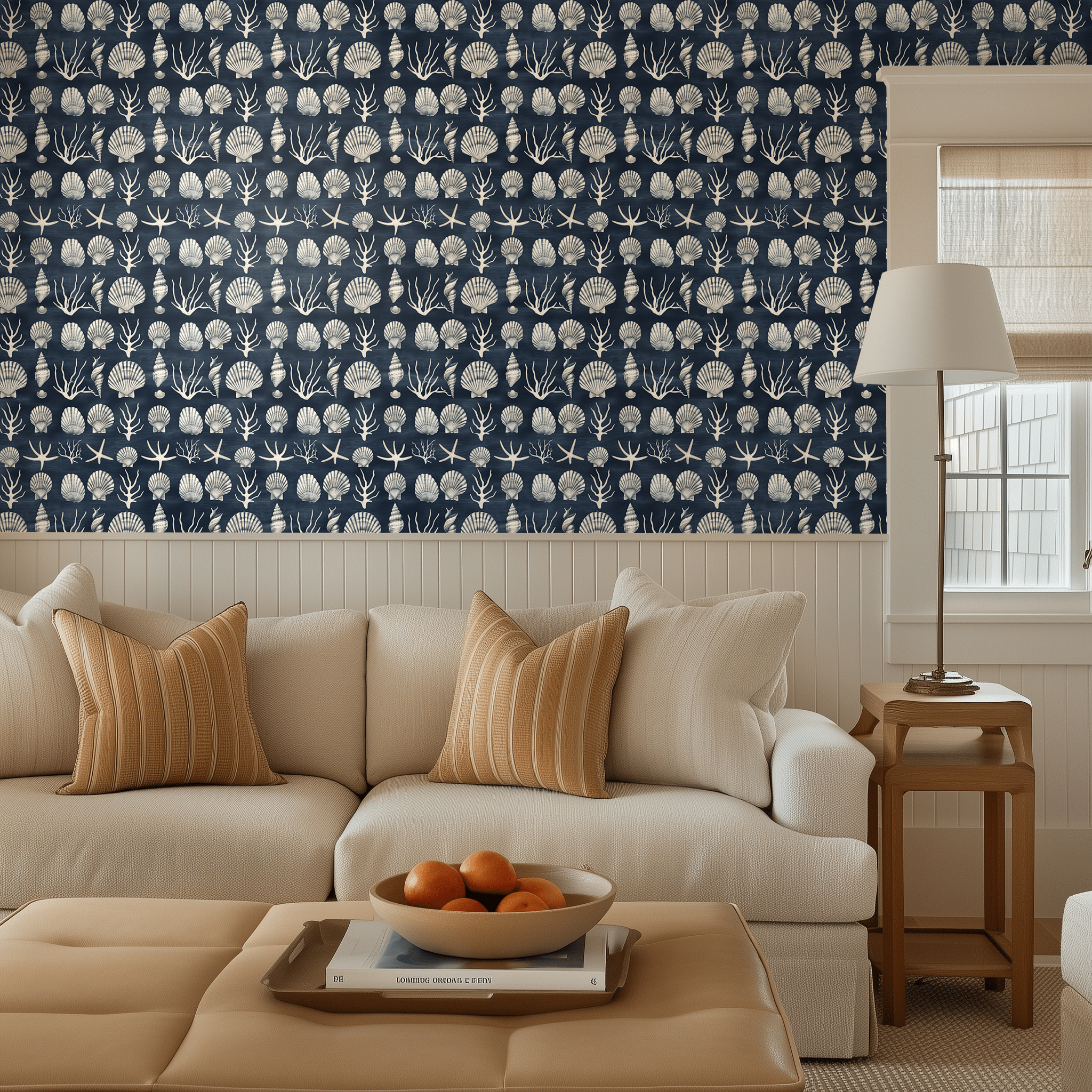 Papel tapiz Conchas marinas sobre azul