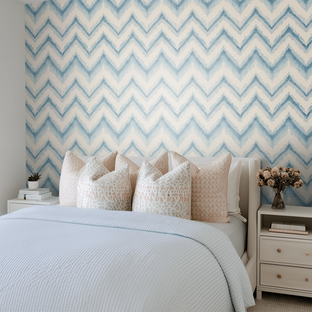 Papel tapiz Zigzag acuarela azul suave