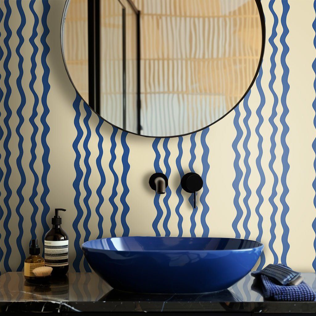 Papel tapiz Rayas onduladas azul intenso