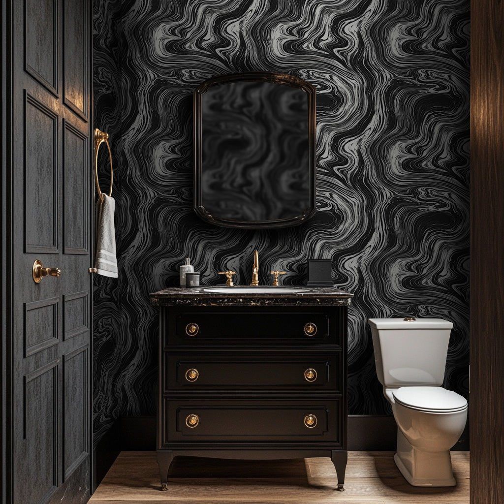 Papel tapiz Ondas fluidas blanco y negro
