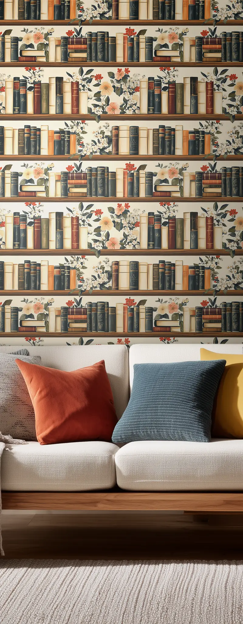Papel tapiz Biblioteca floral tonos cálidos
