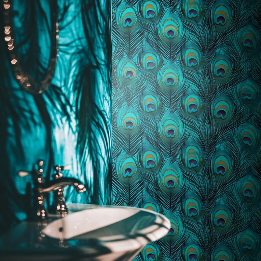 Papel tapiz Plumas de pavo real turquesa