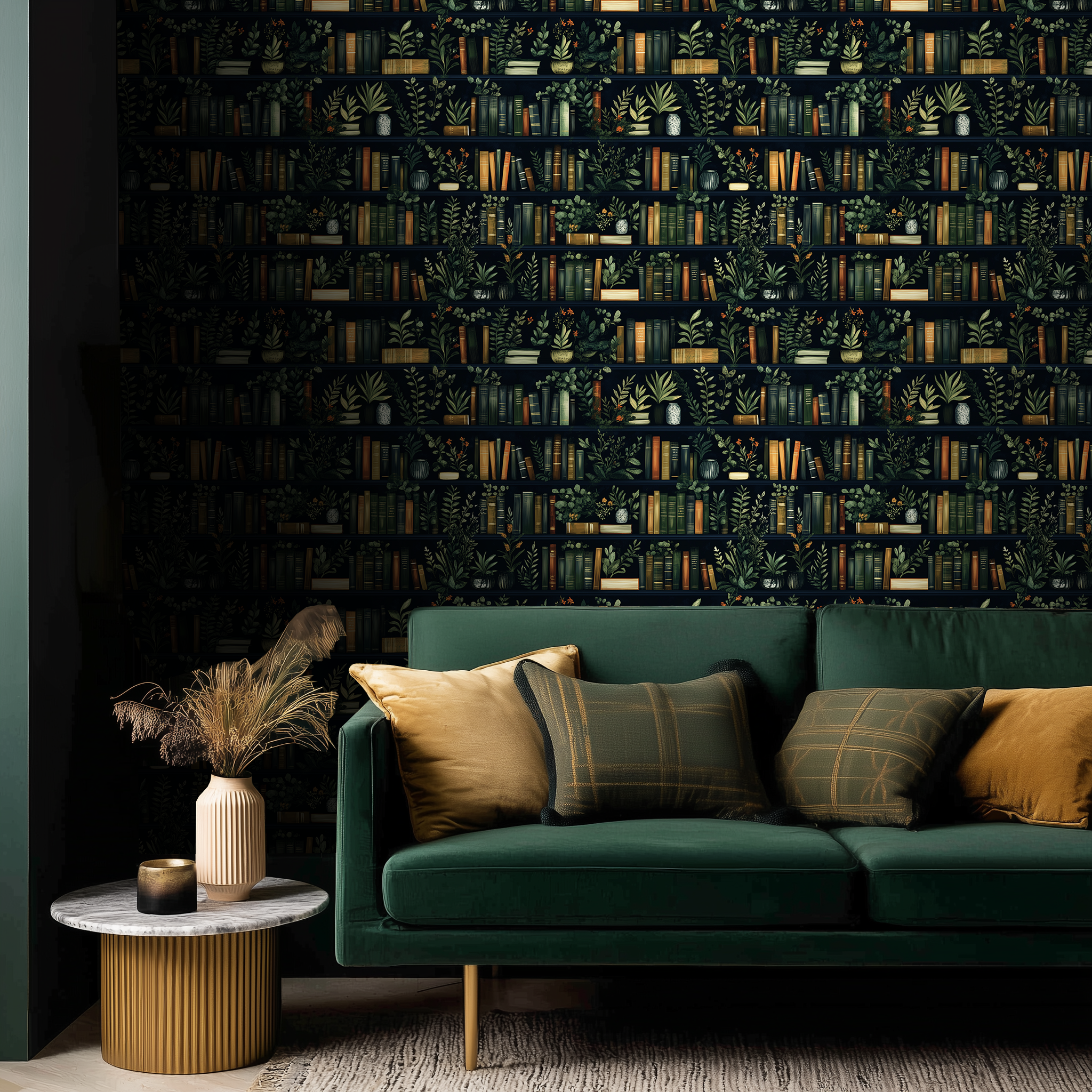 Papel tapiz Biblioteca y plantas sobre noche