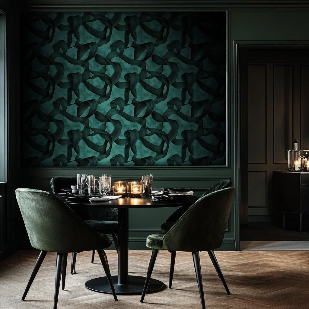 Papel tapiz Cintas fluidas verde petróleo