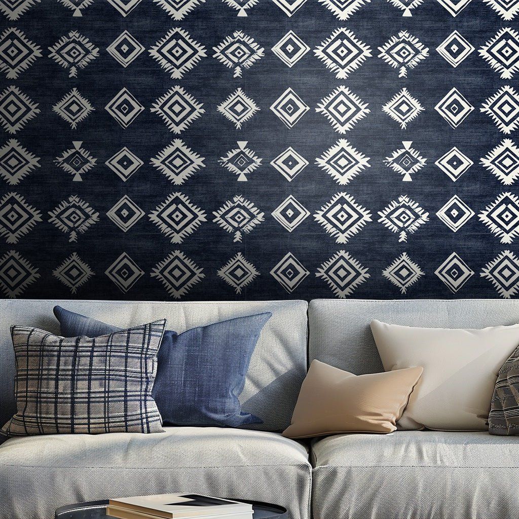Papel tapiz Rombos azul profundo Wilder