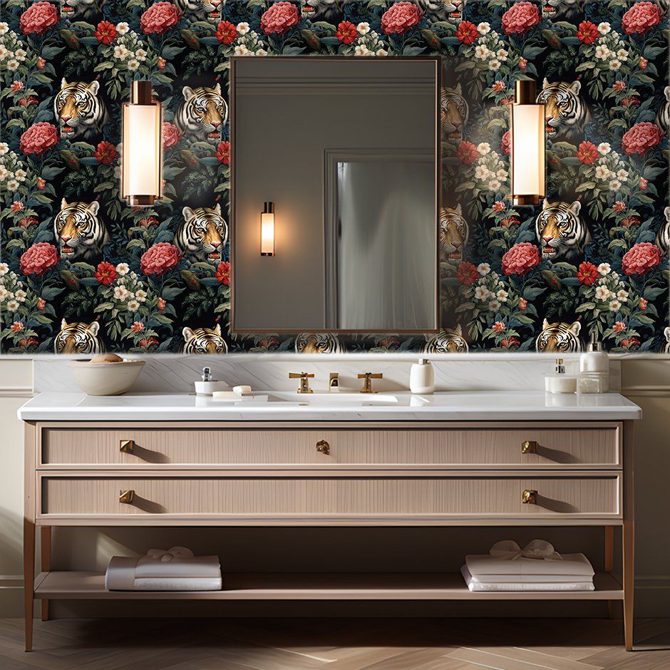 Papel tapiz Tigres y flores Wild Elegance