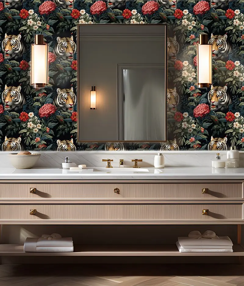 Papel tapiz Tigres y flores Wild Elegance