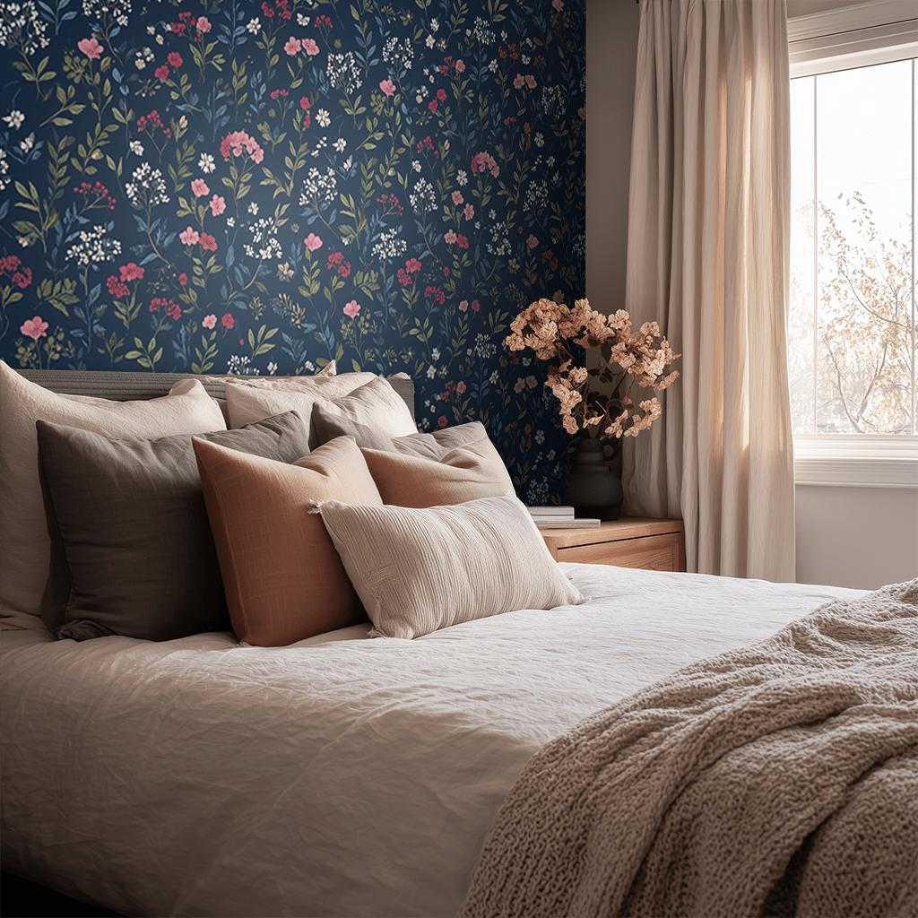 Papel tapiz Flores sobre azul Wilding