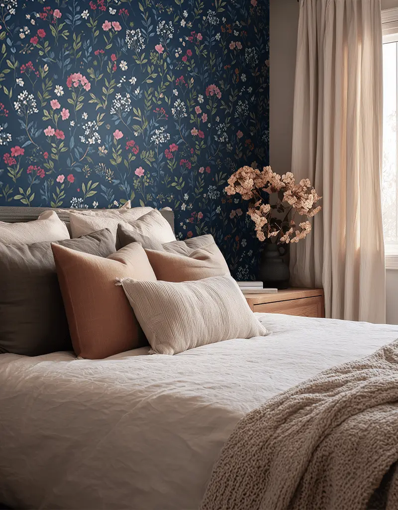 Papel tapiz Flores sobre azul Wilding