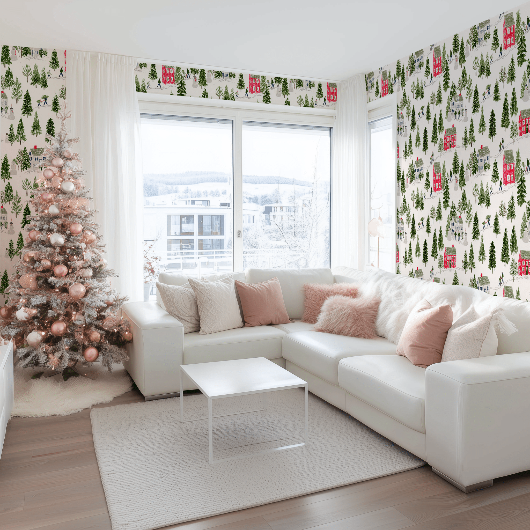 Papel tapiz Pueblo navideño ilustrado
