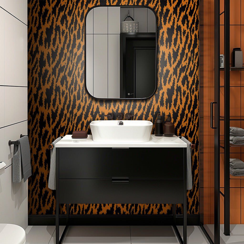 Papel tapiz Rayas felinas naranja Xara