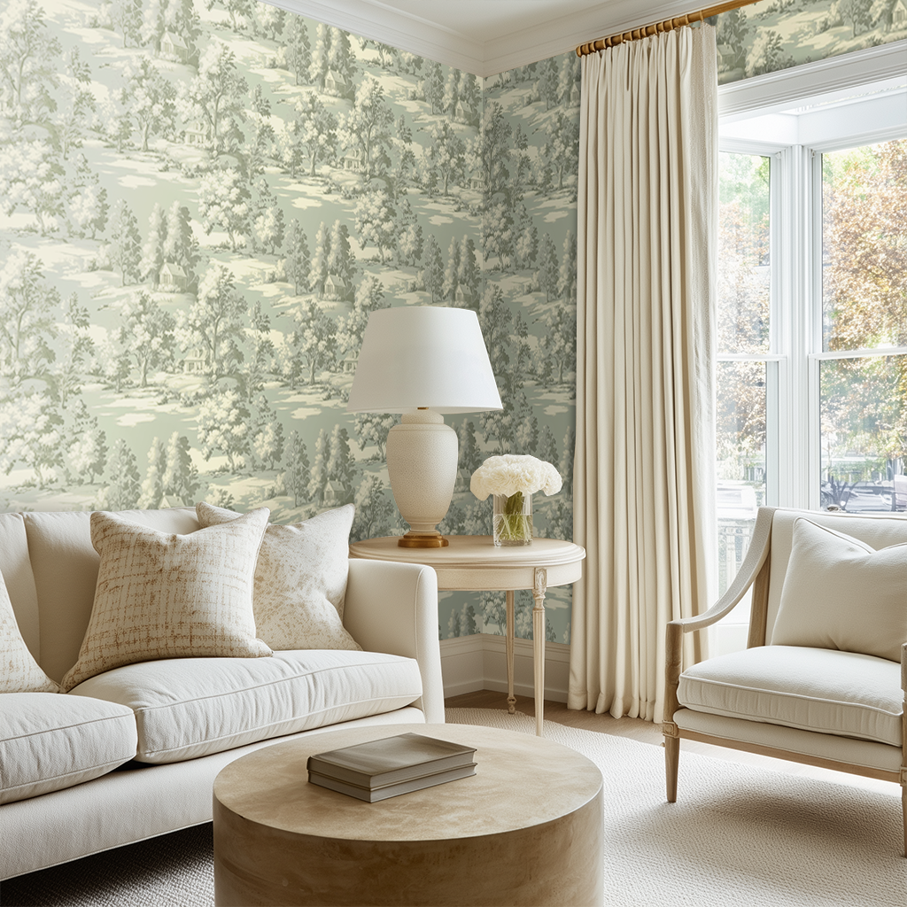 Papel tapiz Campo Verde Salvia Toile