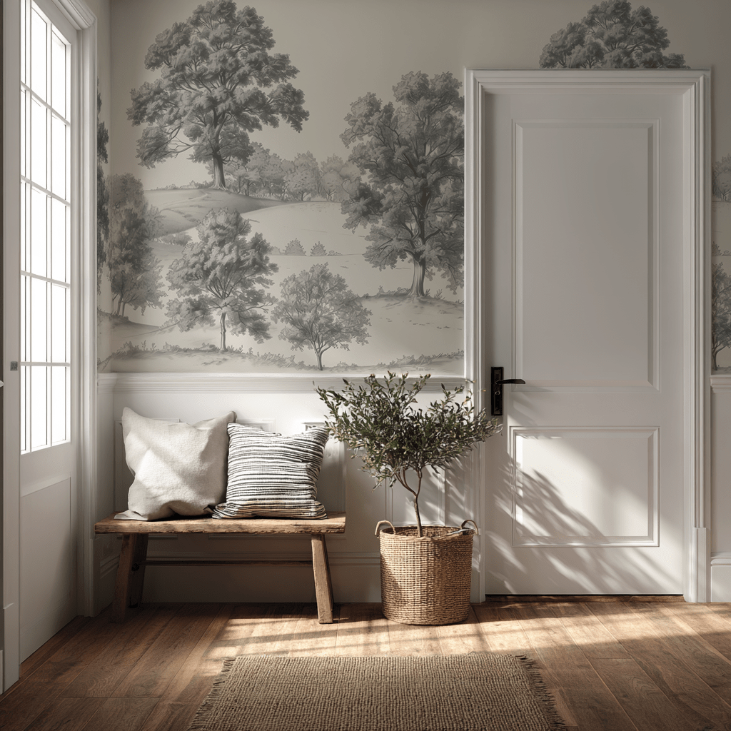Papel tapiz Árboles Grises de Estilo Grabado