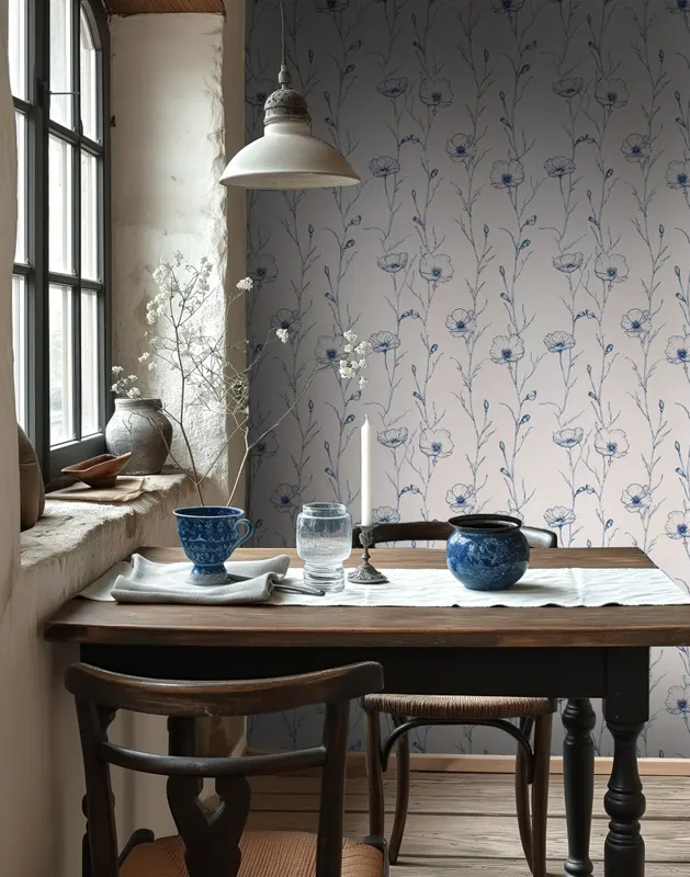 Papel tapiz Amapolas Azul Suave