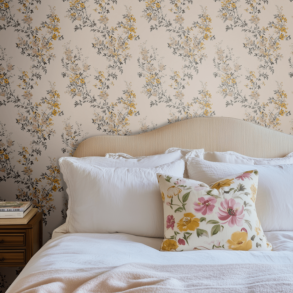 Papel tapiz Ramas Florales Fondo Rosa Claro