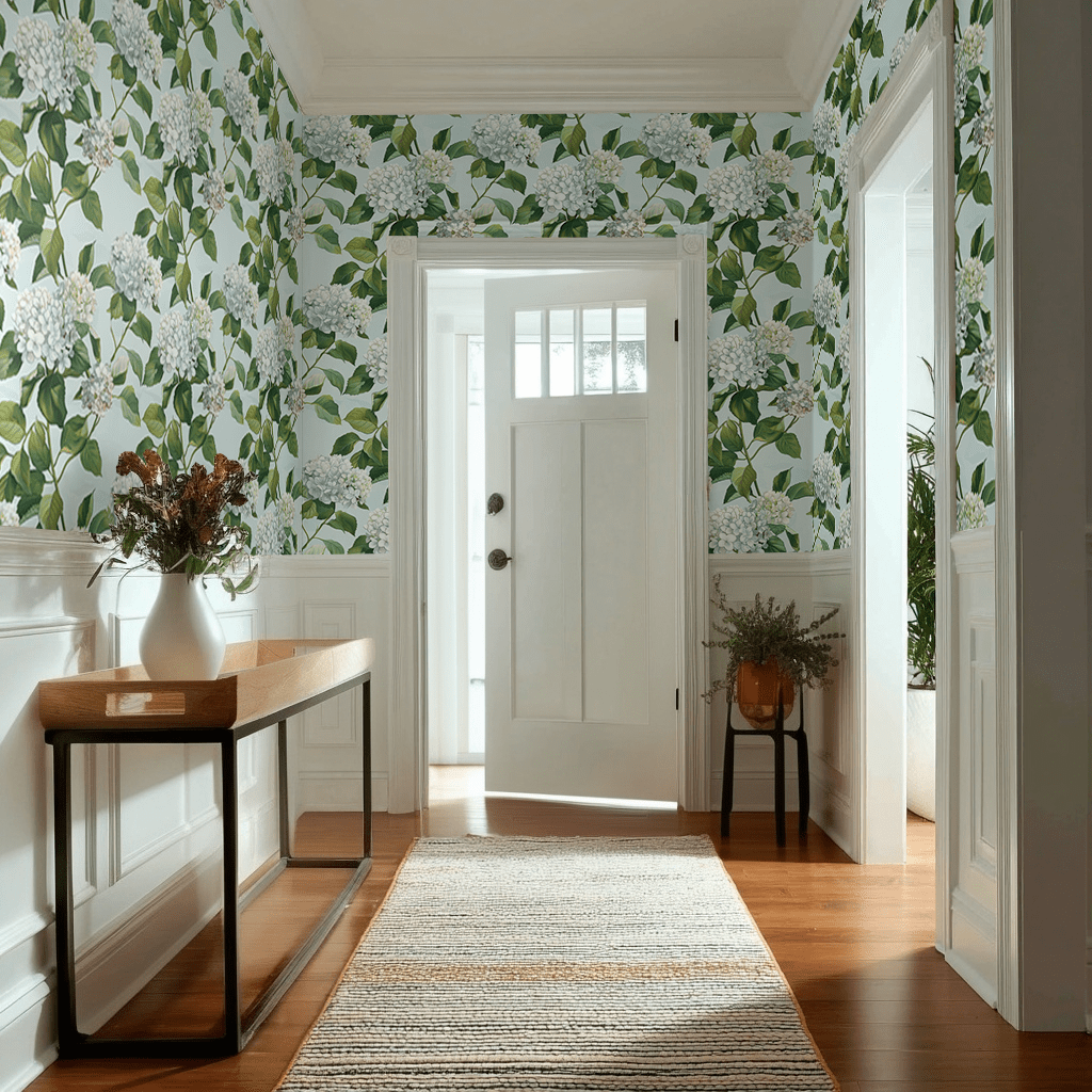 Papel tapiz Hortensias Blancas Fondo Celeste