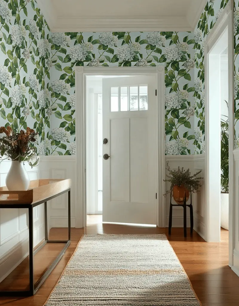 Papel tapiz Hortensias Blancas Fondo Celeste