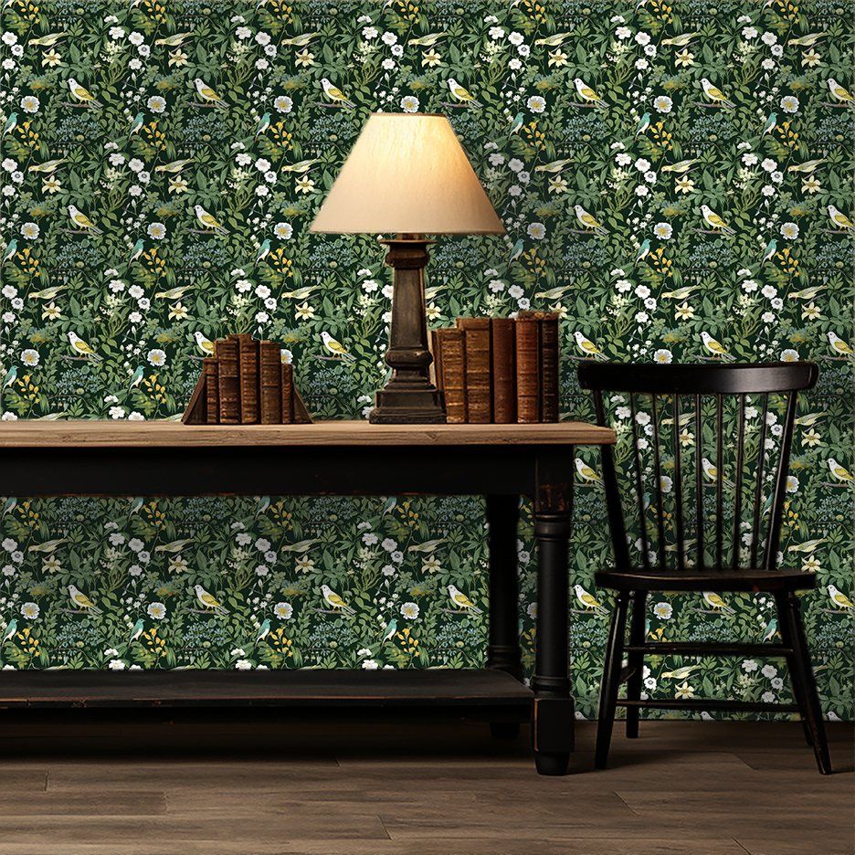 Papel tapiz Aves y Flores del Bosque