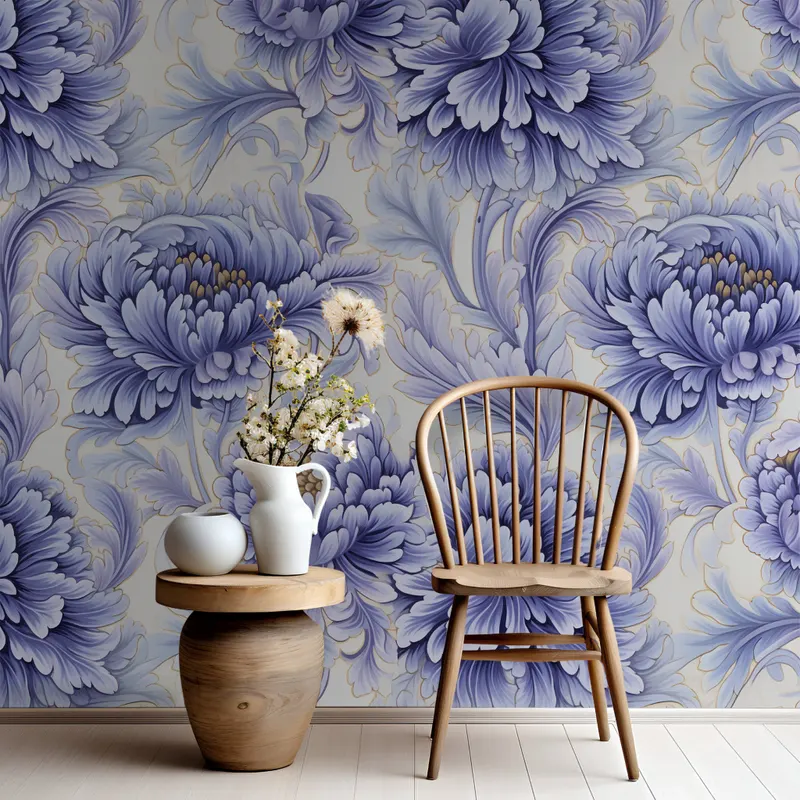 Papel tapiz Flores clásicas azul lavanda