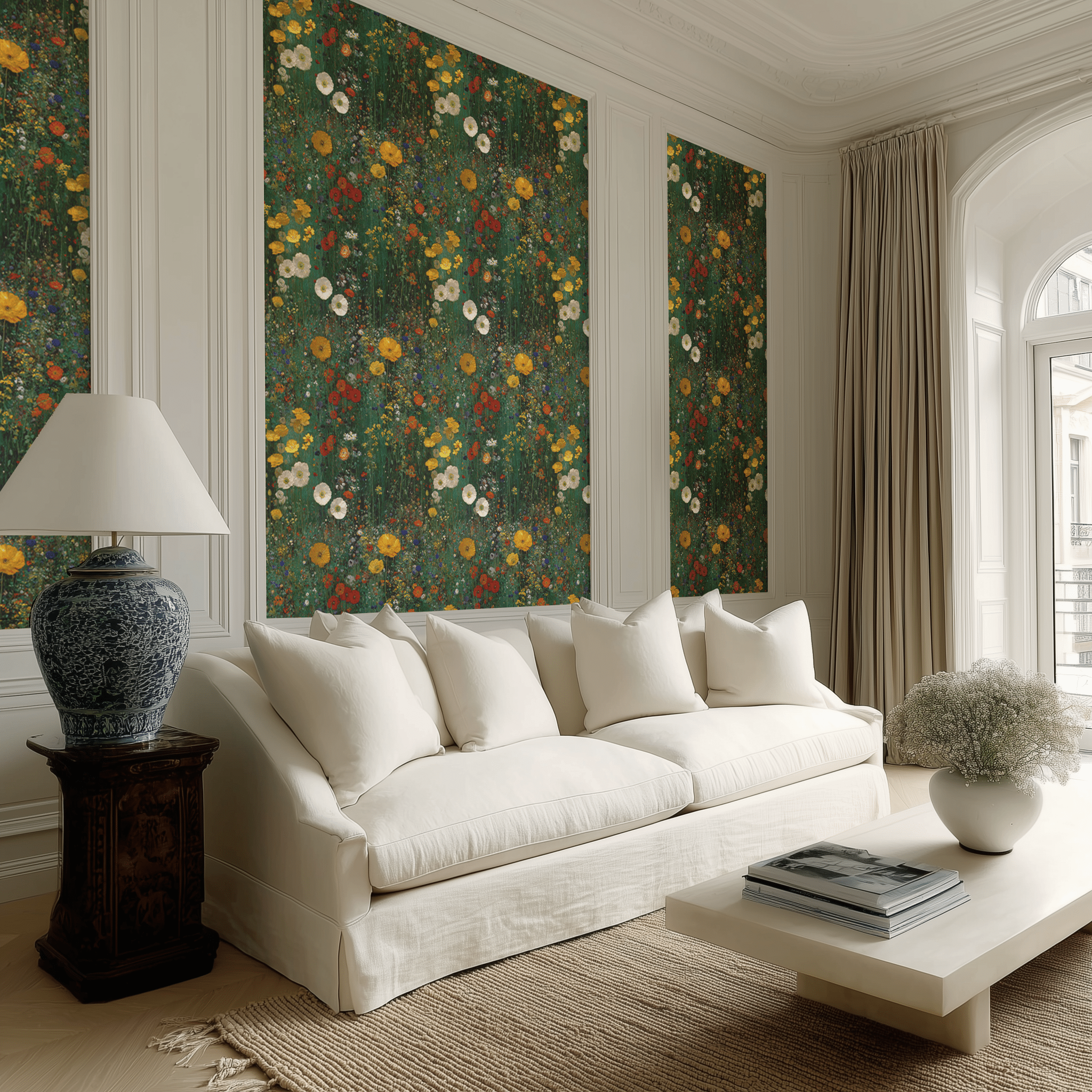 Papel tapiz Pradera floral verde intenso
