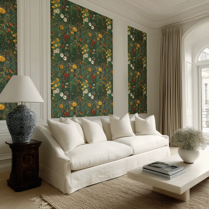 Papel tapiz Pradera floral verde intenso