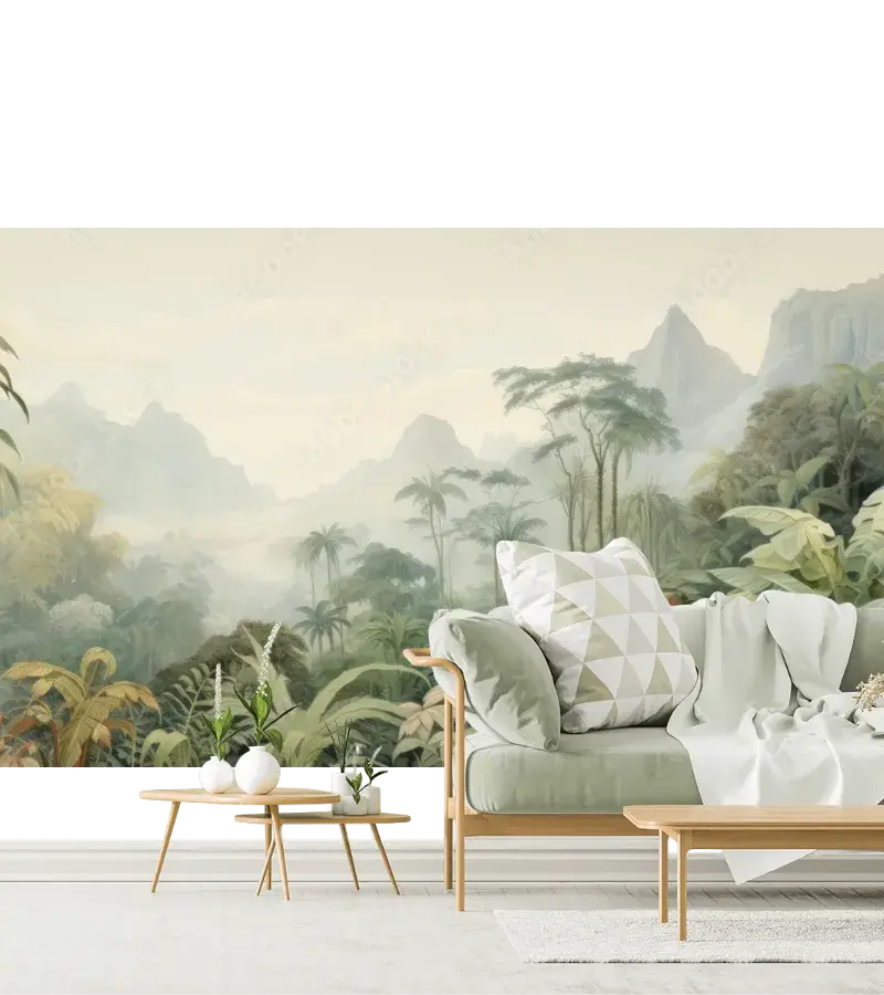 Mural Selva Mística Bruma Tropical papel tapiz decorativo