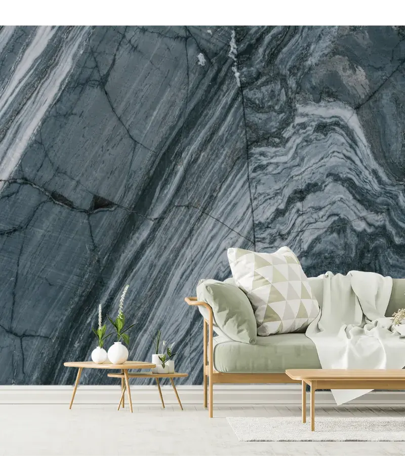 Mural Aurora Mineral Negro Gris para Sala, Vinil Arquitectónico o Tapiz