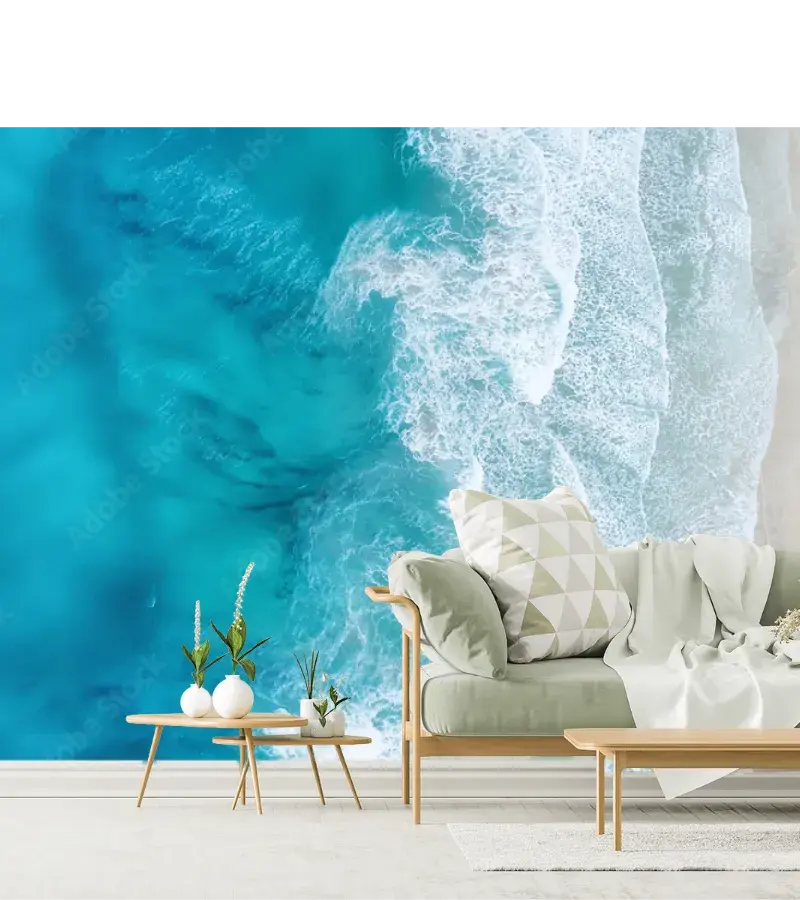 Mural Ola Serena Playa Azul Vinil Arquitectónico Fotomural Decorativo
