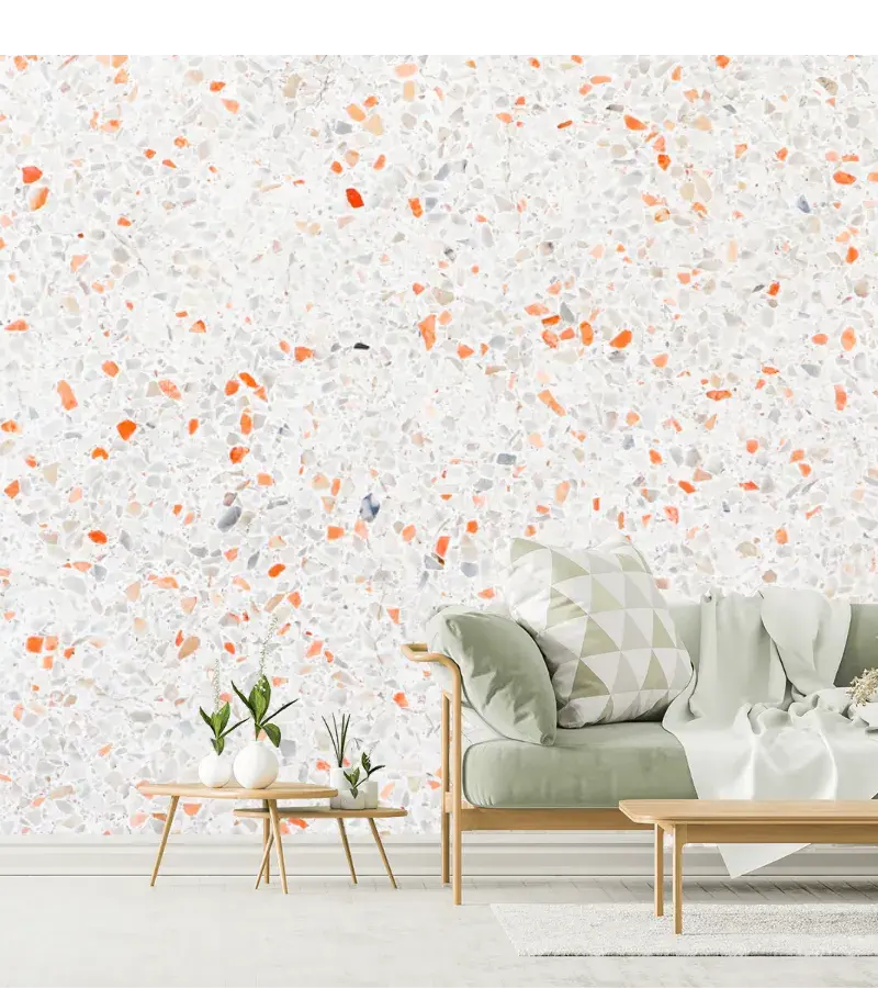 Mural Terrazo Blanco Naranja Moderno para Pared – Fotomural Decorativo