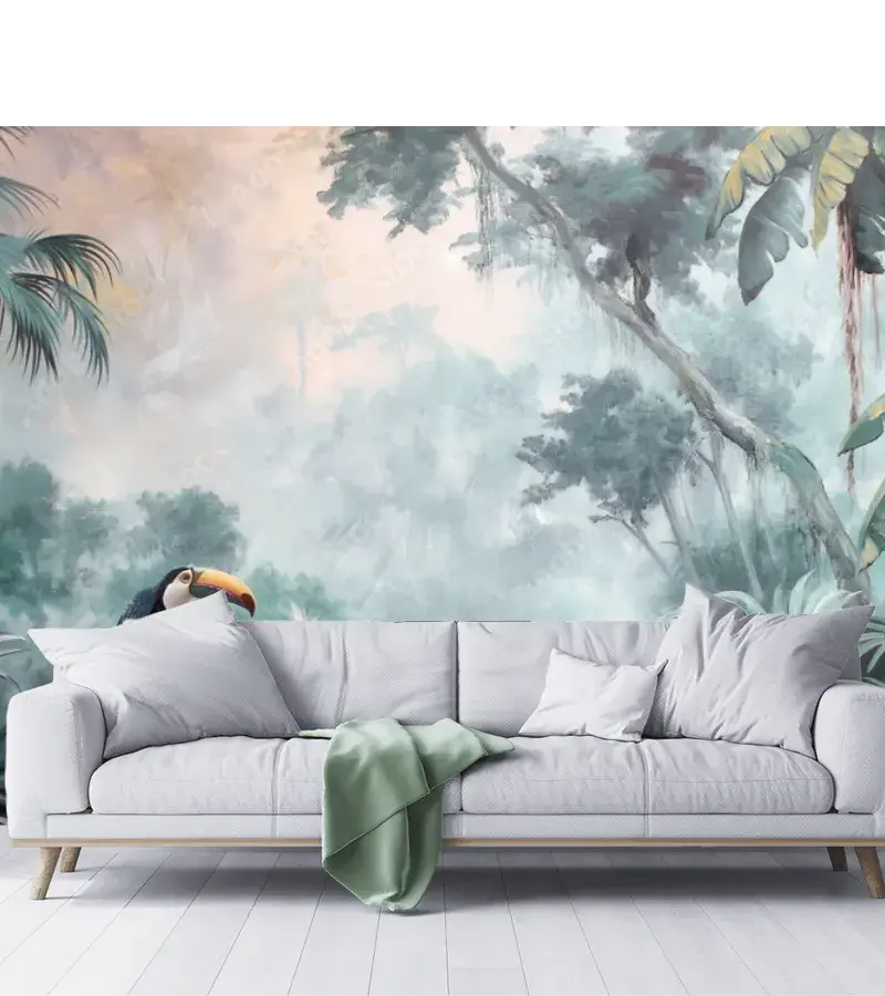 Mural Tropical Tukanes en Selva para sala o recámara – Vinil, Papel Tapiz y más